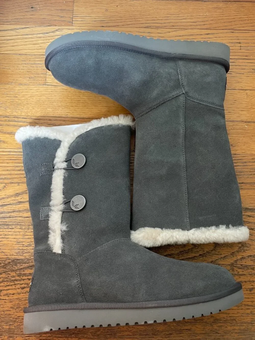 Ugg Koolaburra Kinslei tall suede and faux fur boots in stone grey Size 9